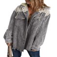 thumbnail image 1 of POINTERTECK Womens Corduroy Shacket Jacket Long Sleeve Button Down Color Block Hooded Coat with Pockets, 1 of 7