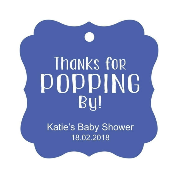 Darling Souvenir Personalized Baby Shower Favor Tags Custom Thanks For Popping By Custom Hang Tags-Cornflower Blue-100 Tags