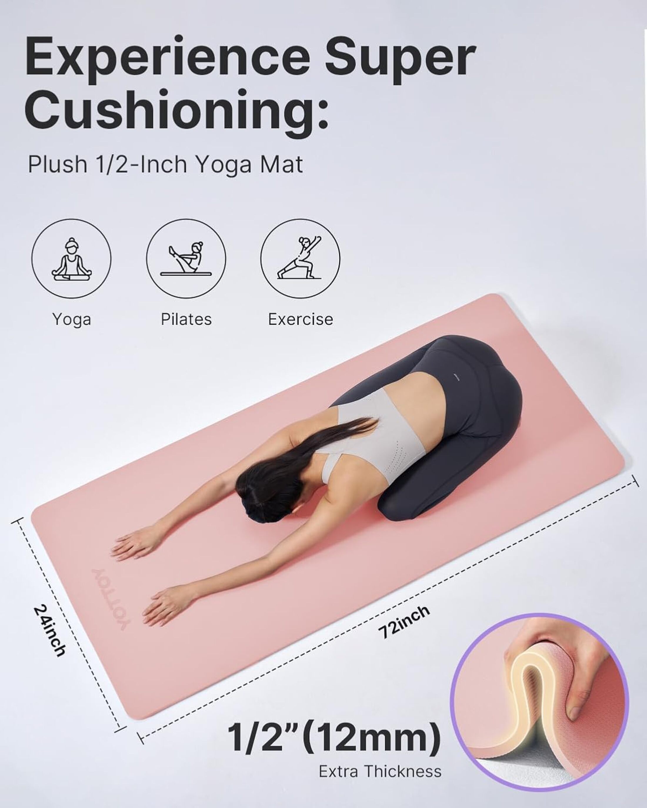 Yottoy Extra Thick Yoga Mat 72x24 in, 12 mm TPE photo 4