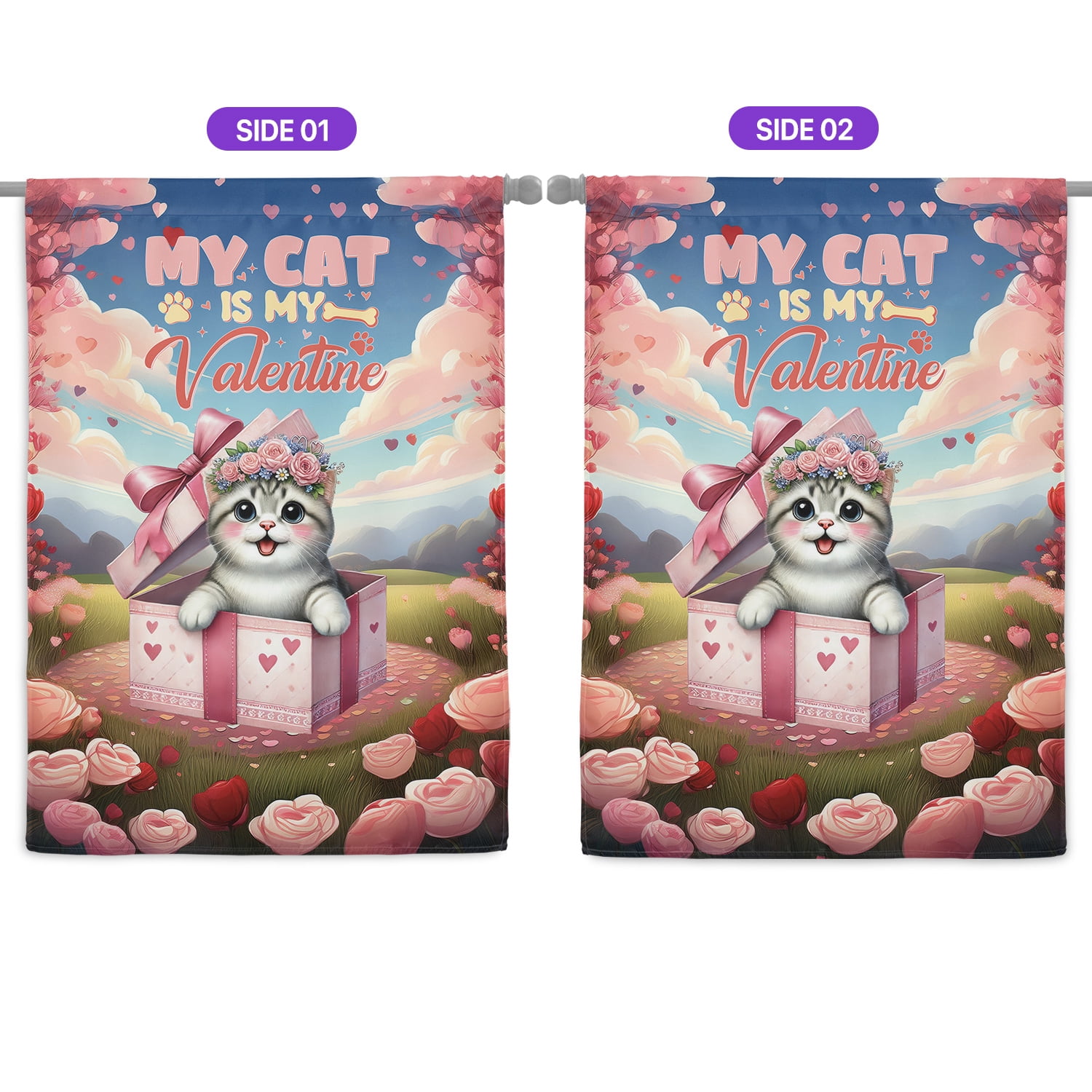My Cat is My Valentine Cute American Shorthair in Gift Box House Flag 28x40in Double Sided Cat Lover Kitten Owner Gifts Outdoor Decor - 3006