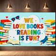 thumbnail image 5 of Colorful Book Themed Banner with Stacked Books Heart Shaped Sunglasses Stars for Book Lovers Reading Events Book Fairs School Libraries Classroom Decorations Party Backdrops, 5 of 7