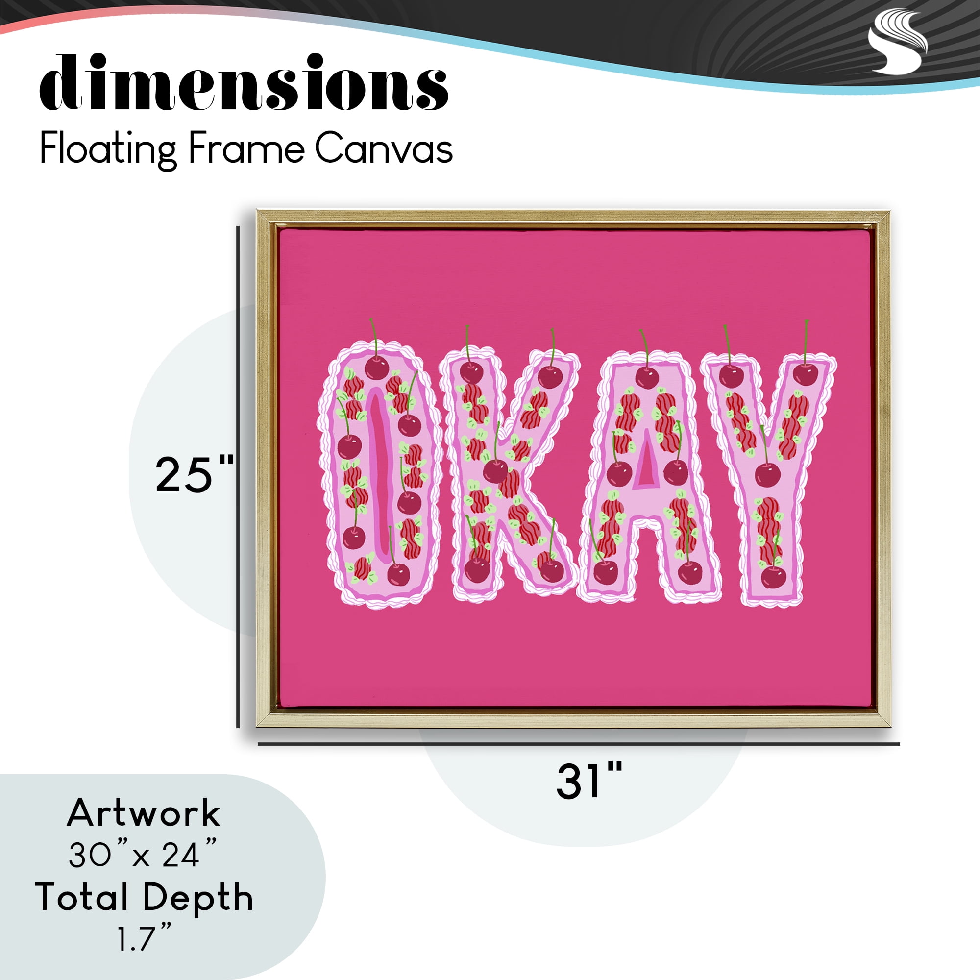 Stupell Industries Okay Cherry Cake Gold Framed Floater Canvas Wall Art, design by Ziwei Li