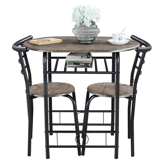 Table & Chair Sets for 2, Dining Room Table Set w/Metal Frame, , Space-Saving Design for Kitchens, Apartments, Dorm Rooms - Drift Brown