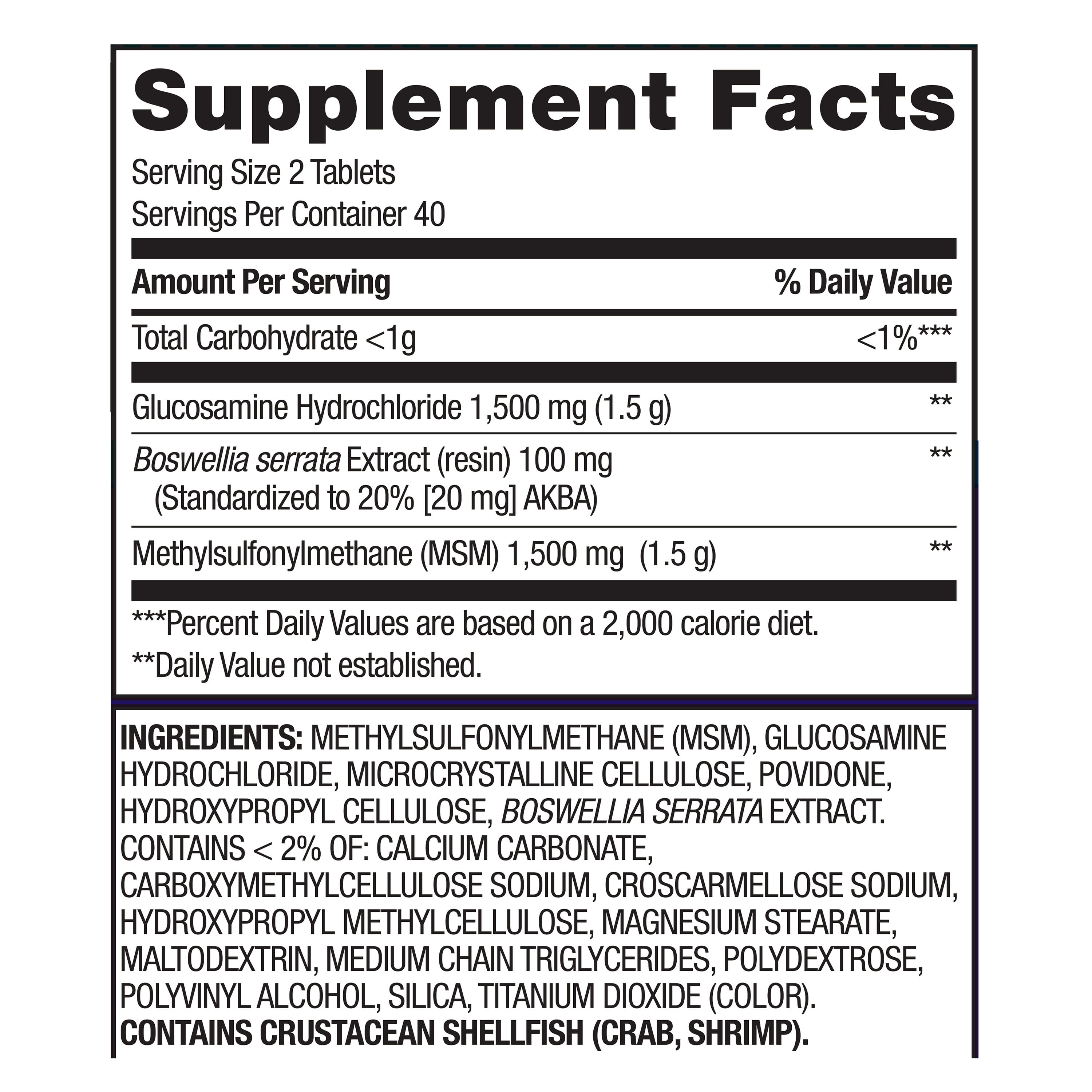 Equate Triple Strength Glucosamine HCI & MSM Dietary Supplement Tablets for Bone and Joint Health, 1,500 mg, 80 Count