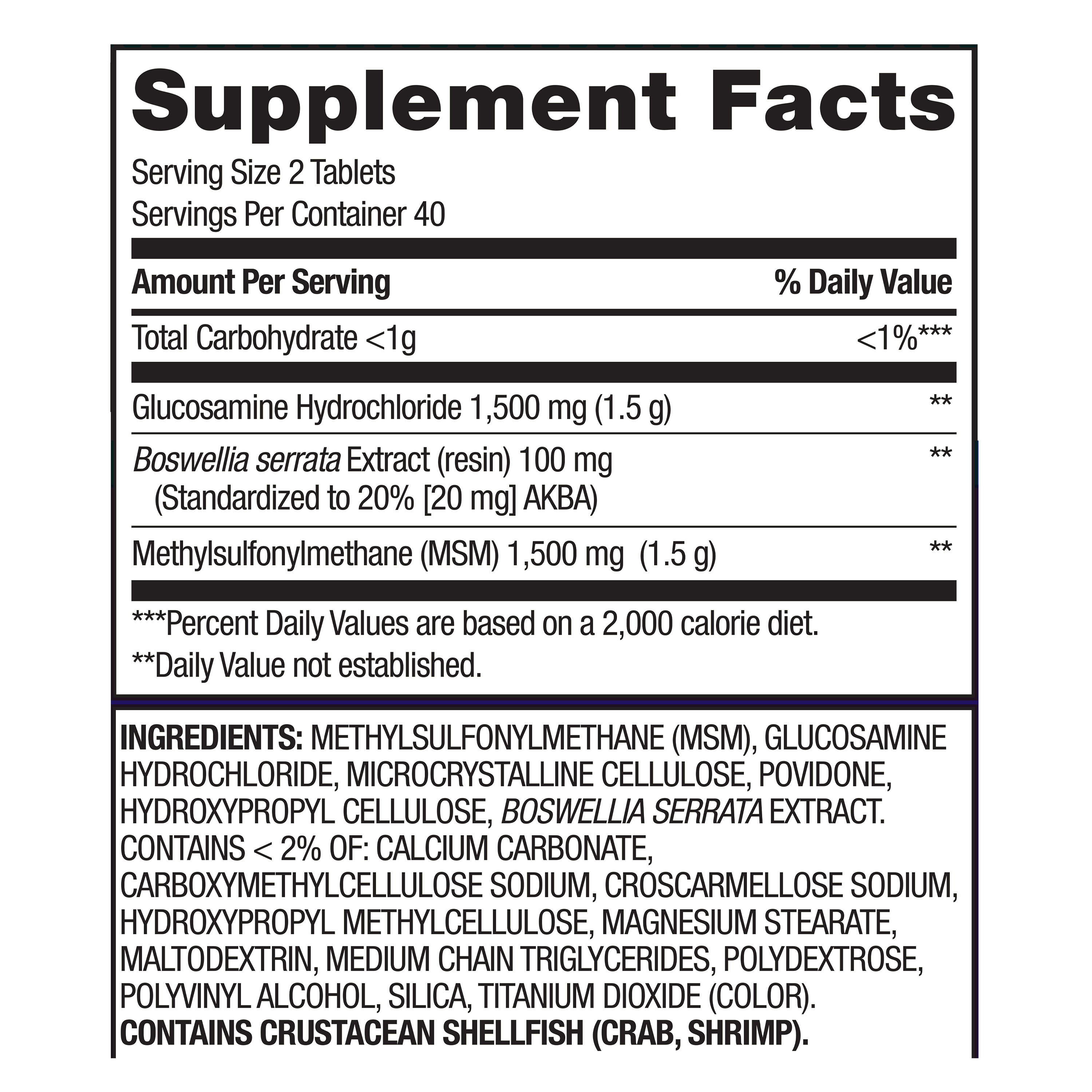 Tabletas de Suplemento Dietético de Glucosamina HCI y MSM de Triple Fuerza Equate para la Salud de Huesos y Articulaciones, 1,500 mg, 80 Unidades 2