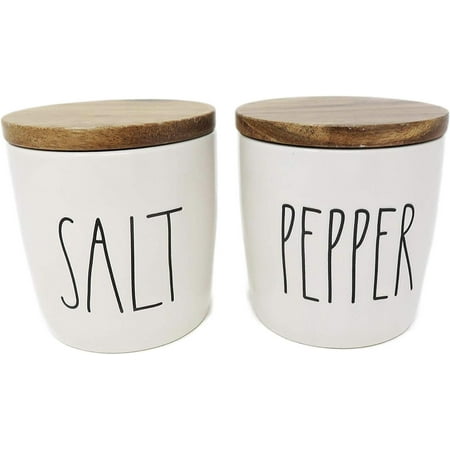 

SALT & Cellars With Wood Lids - Ceramic With Large Lettering