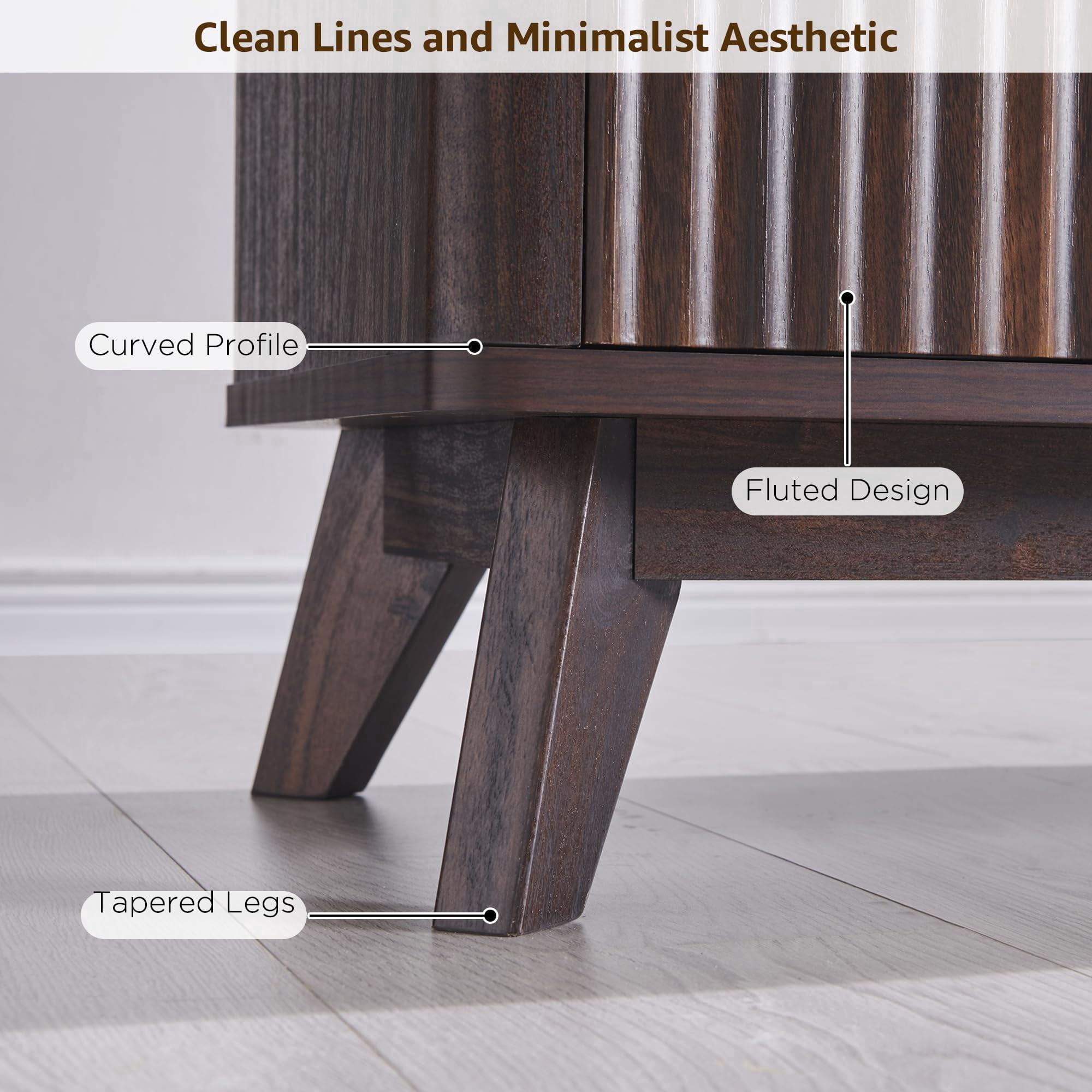 OKD 70" Modern Farmhouse TV Stand with 2 Soft Close Door, Fluted Entertainment Center Console Table, Media Furniture for Living Room, Dark Walnut
