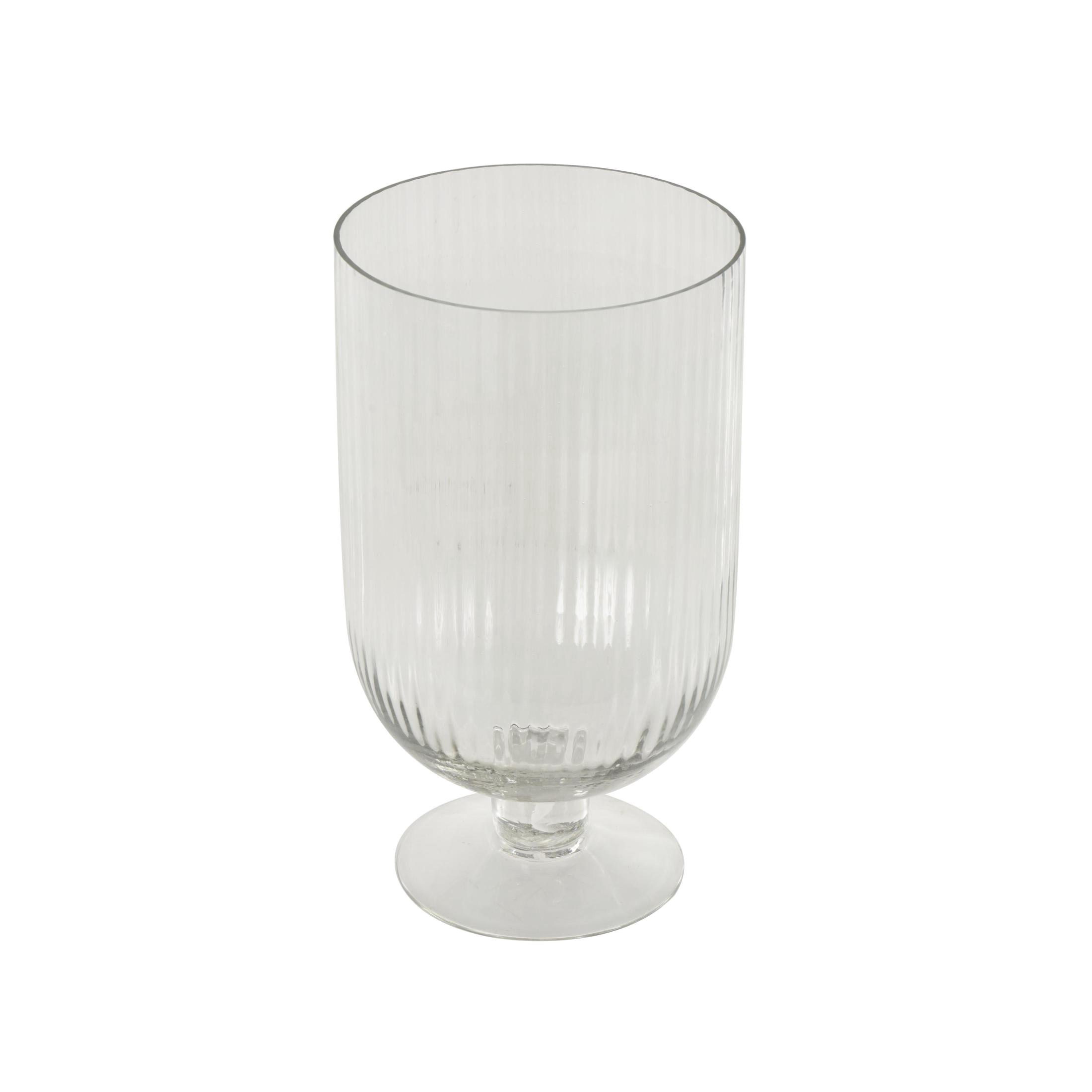 DecMode Glass Ribbed Fluted Candle Holder with Elevated Base
