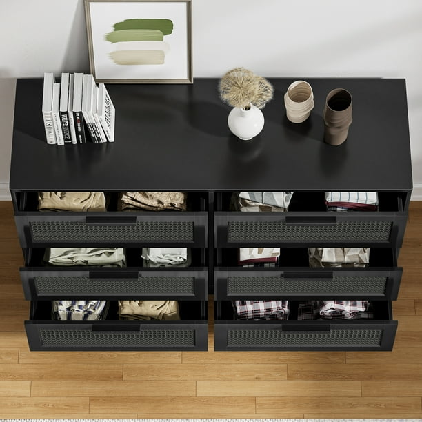 black wicker dresser Garvee Rattan 6 Drawer For Bedroom Integrated Cabinet Body Legs Design Wooden Chest Of Drawers For Hallways Entryways Closet Easy This dresser comes flat packed Eumyviv 6 Drawer Dresser Chest