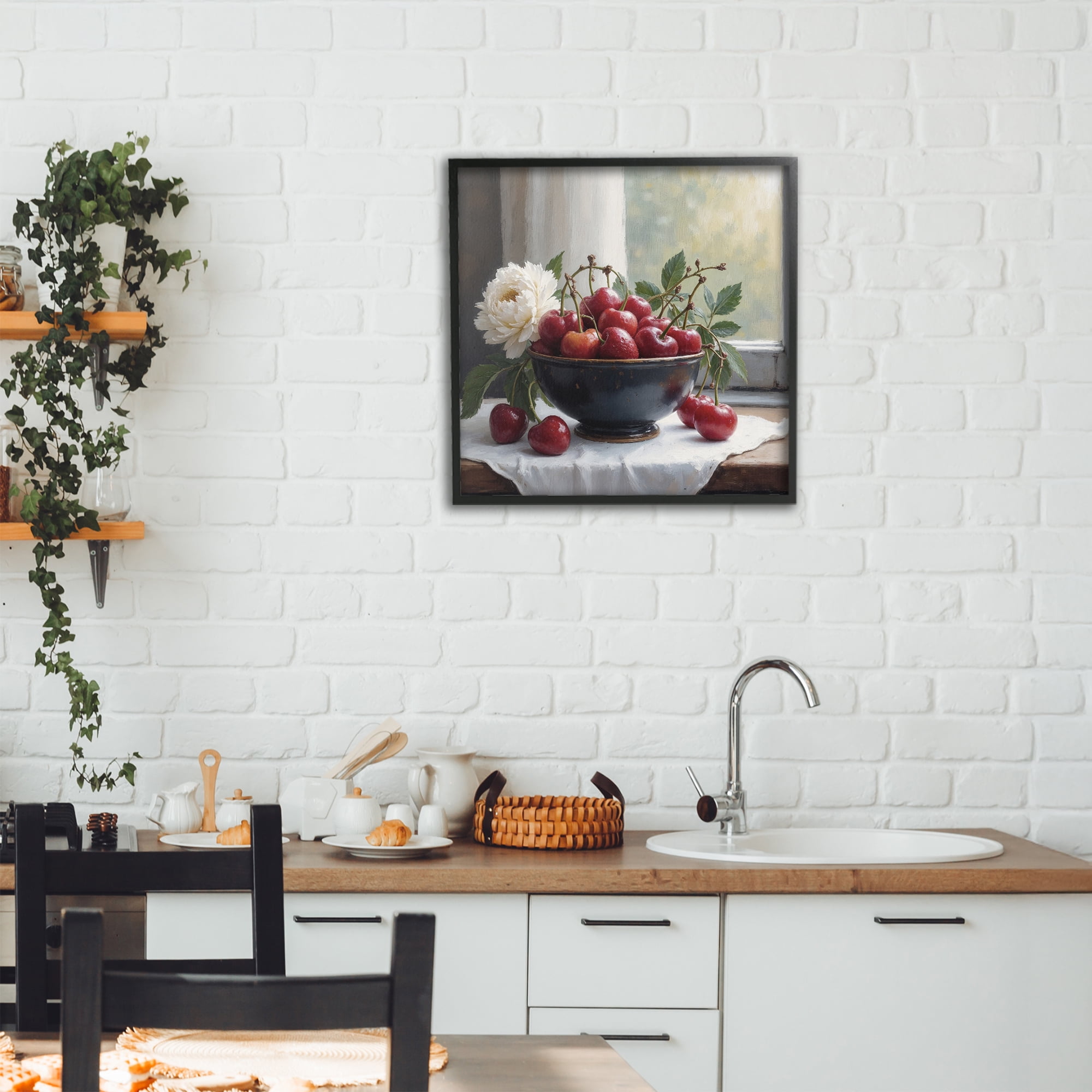 Cherry & Blossom Still Life Black Framed Giclee Art, design by Lettered and Lined