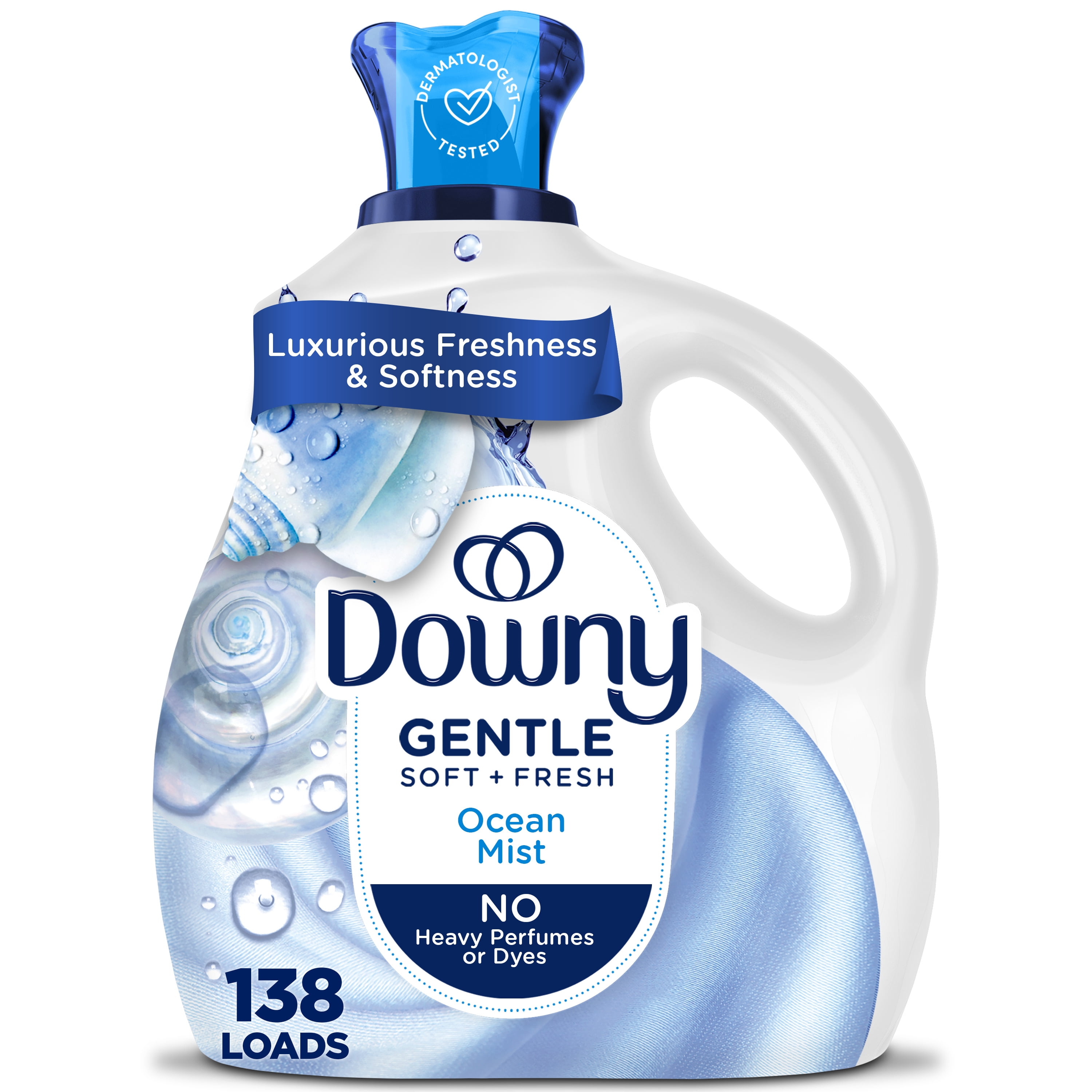 (4 pack) Downy Gentle Soft + Fresh Liquid Fabric Softener, Ocean Mist Scent, 93 fl oz, 138 Loads