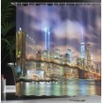 thumbnail image 2 of Landscape Shower Curtain, Manhattan Skyline with Brooklyn Bridge and Towers in NYC United States America, Fabric Bathroom Set with Hooks, 69W X 84L Inches Extra Long, Puple Green, by Ambesonne, 2 of 4