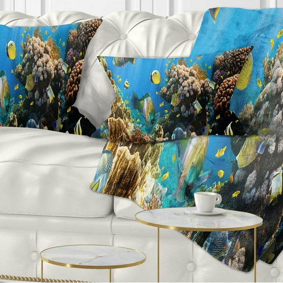 Designart Coral Colony Panorama - Photography Throw Pillow - 12x20