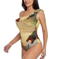 thumbnail image 3 of Picia Castle Red Green Sky Dragon Pattern Women's One Piece Swimsuits,One Shoulder Swimwear Asymmetric ,Ruffle Monokinis Bathing Suits,High Waisted Flattering Bathing Suits-Small, 3 of 8