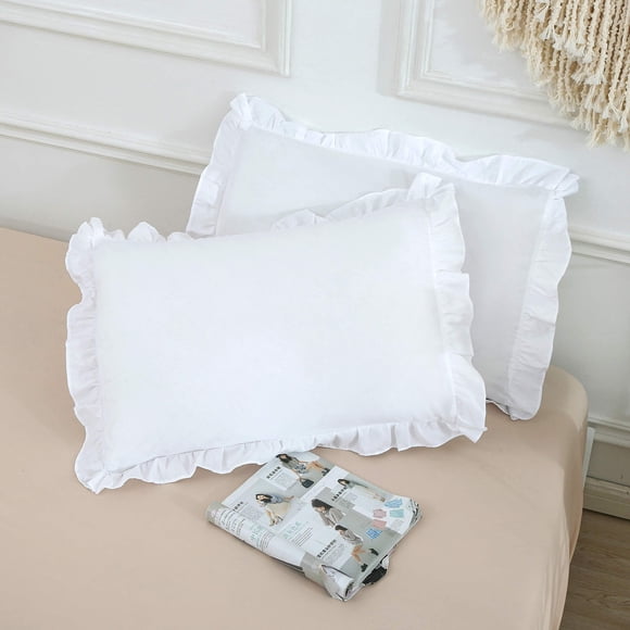 MoonxHome Fundas de almohada con volantes, paquete de 2 fundas de almohada con bordes con volantes, 100% microfibra cepillada, tamaño estándar, fundas de almohada con cierre de sobre (20 x 26 pulgadas