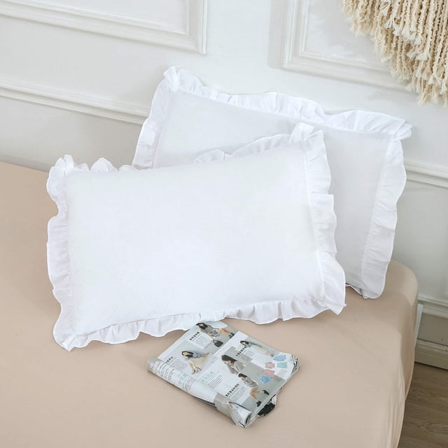 MoonxHome Fundas de almohada con volantes, paquete de 2 fundas de almohada con bordes con volantes, 100% microfibra cepillada, tamaño estándar, fundas de almohada con cierre de sobre (20 x 26 pulgadas