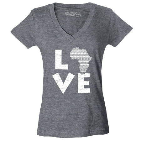 Shop4Ever Women s Love Africa Slim Fit V-Neck T-Shirt X-Large Heather Charcoal