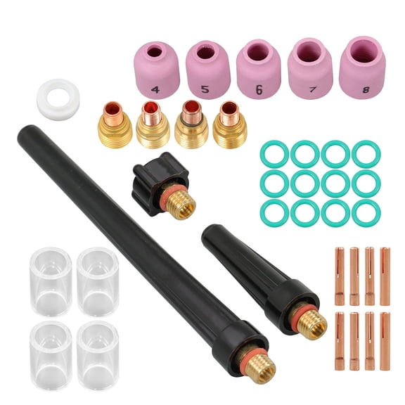 37pcs TIG Welding Torch Gas Lens Kit for WP 9/20/25, DB/SR Series - Includes 10 Cup, Alumina Nozzle, Collet, Gas Lens Body, Cup Gasket, Welding Accessories