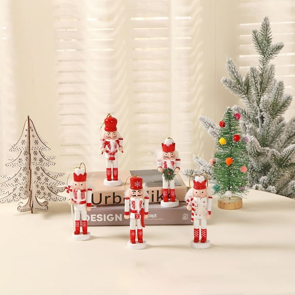 Nutcracker Suite 5 Pack 8 Inch Traditional Wooden Nutcracker Ornaments, Festive Christmas Tree Décor