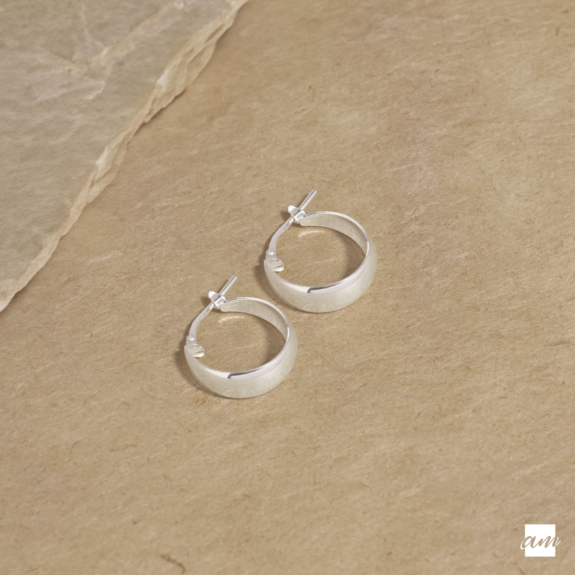 Amberta Women 925 Sterling Silver Chunky Hoop Earrings: Silver Chunky Hoop Earrings for Women 15 mm