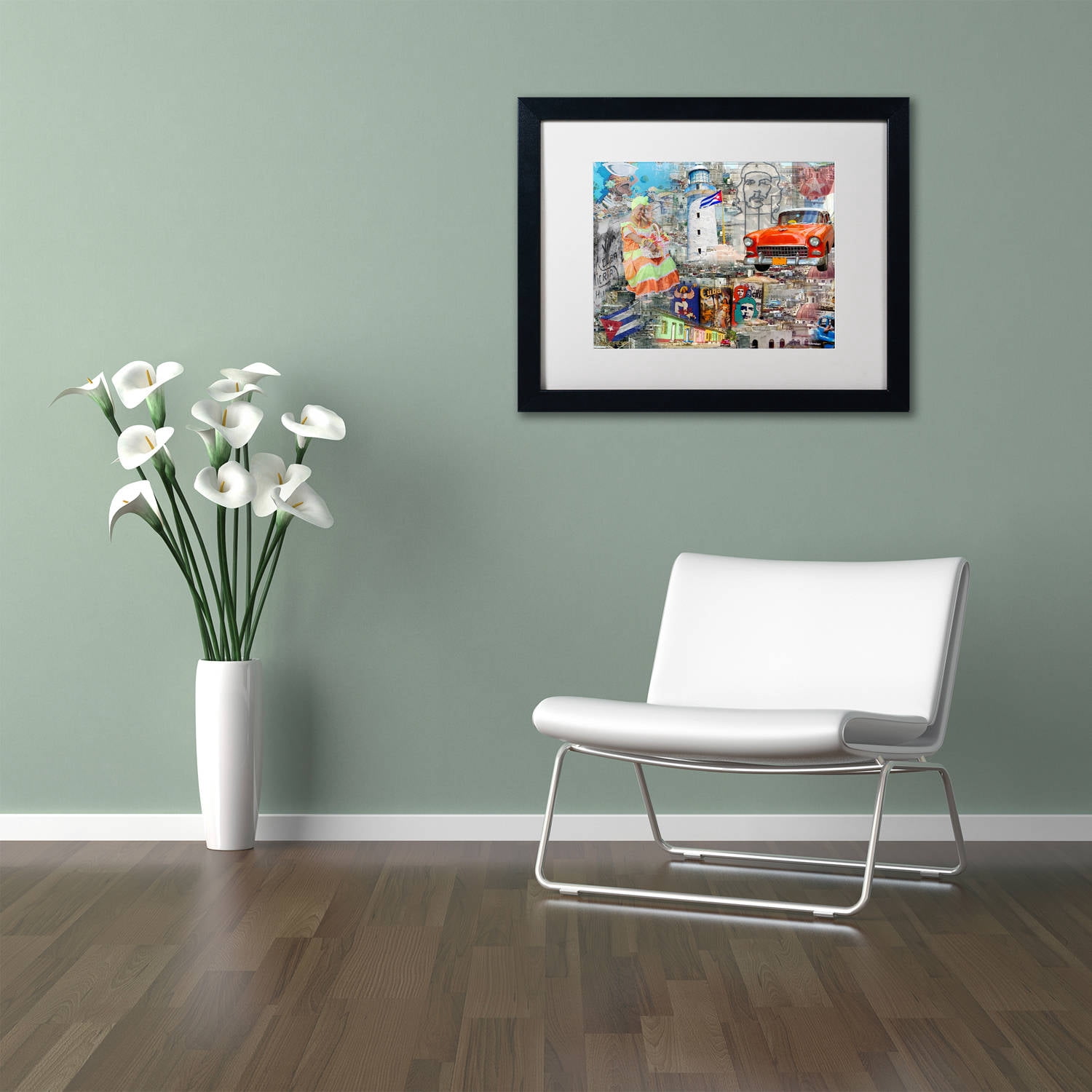Trademark Fine Art "Red Taxi" Canvas Art by Alberto Lopez, White Matte, Black Frame