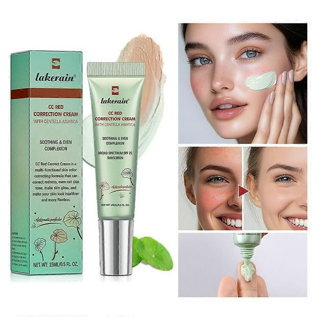 Crème Correctrice Rouge CC avec Centella Asiatica, Crème contre les Rougeurs avec Centella Asiatica, Cache-Cernes pour un Teint Uniforme avec Effet Apaisant