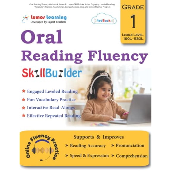 Pre-Owned Oral Reading Fluency Workbook, Grade 1 - Lumos SkillBuilder Series: Engaging Leveled Reading, Vocabulary Practice, Read-alongs, Comprehension Quiz, and Online Fluency Program