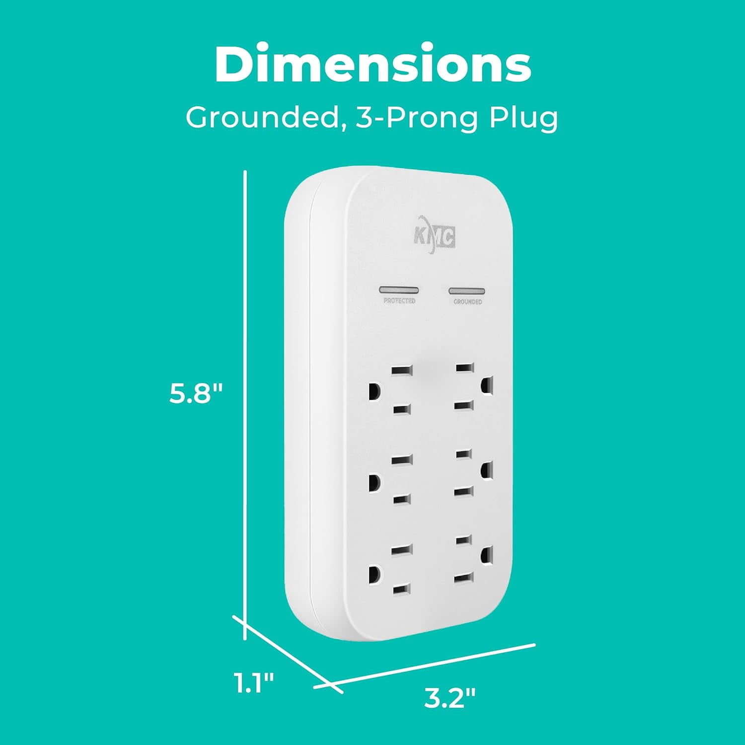 RGHJAR-6-Outlet Extender USB-C PD Surge Protector Wall Tap, Multi-Plug USB Wall Charger, 2 USB-A Ports & USB-C 20W Power Delivery, High-Speed Phone Charger, 980J Surge Protection, UL/ETL Certified, W