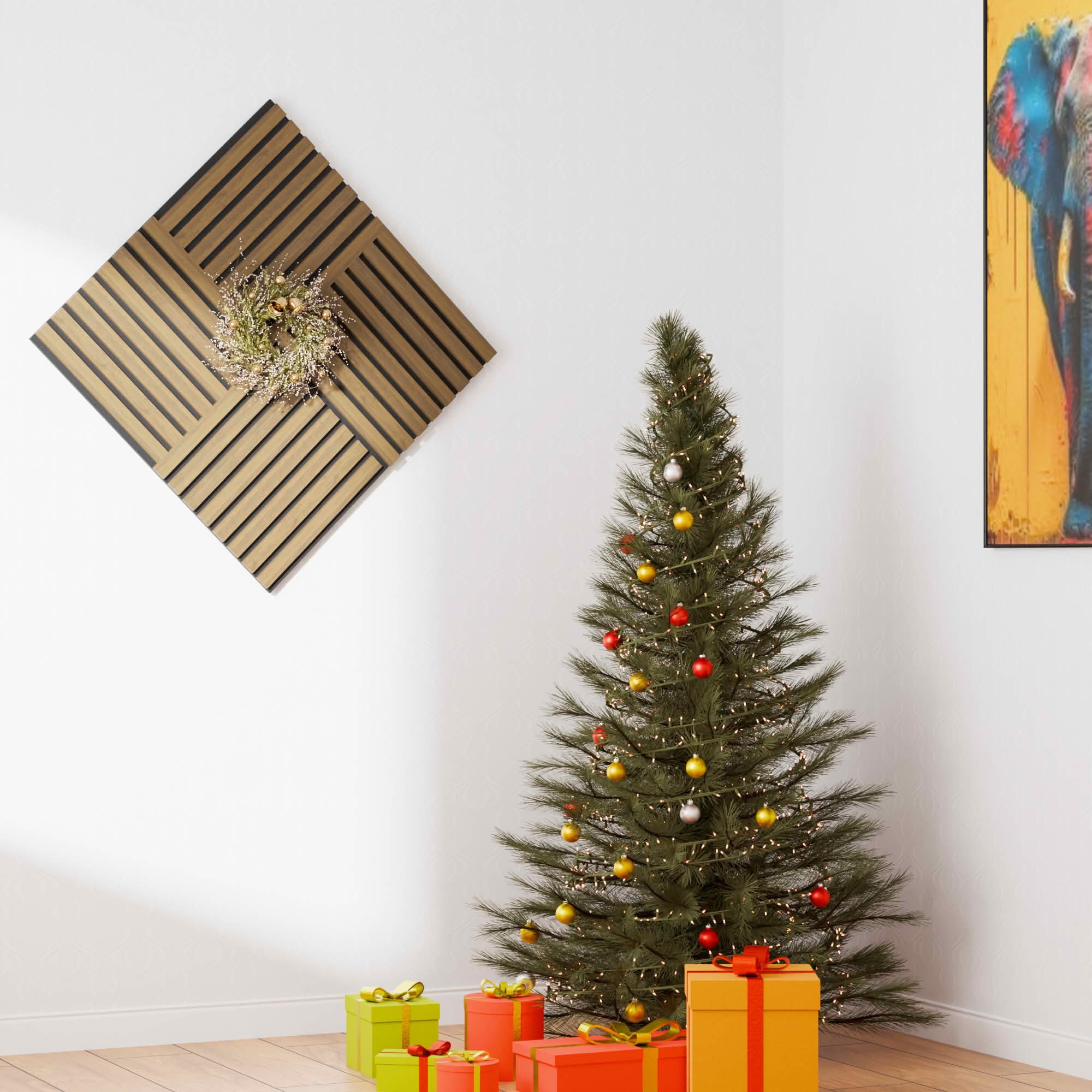 MAYEERTY Natural Wood Veneer MDF Sound Absorbing Panel for Wall Decor, 94x12x1 Inch, 4 Pack