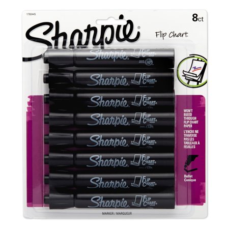 Sharpie Flip Chart Markers, Bullet Tip, Black, 8 Pack