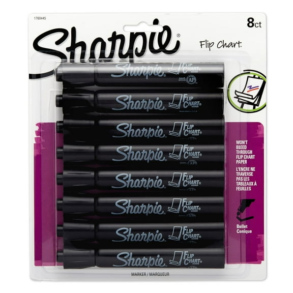 Sharpie Flip Chart Markers, Bullet Tip, Black, 8 Pack