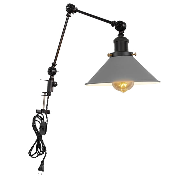 Kiven Dimmable Clip-on Desk Lamp, 1-Light Iron Modern Nightstand Lamp with Flexible Swing Arm, 8.2FT Plug in Cord, Decorative Clamp Lamp for Office Desk Bookshelf Cabinet E26 Sokcet,Grey