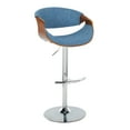 thumbnail image 4 of LumiSource Walnut Wood, Blue Fabric, Chrome Metal Curvo Adjustable Barstool - Set of 2, 4 of 6