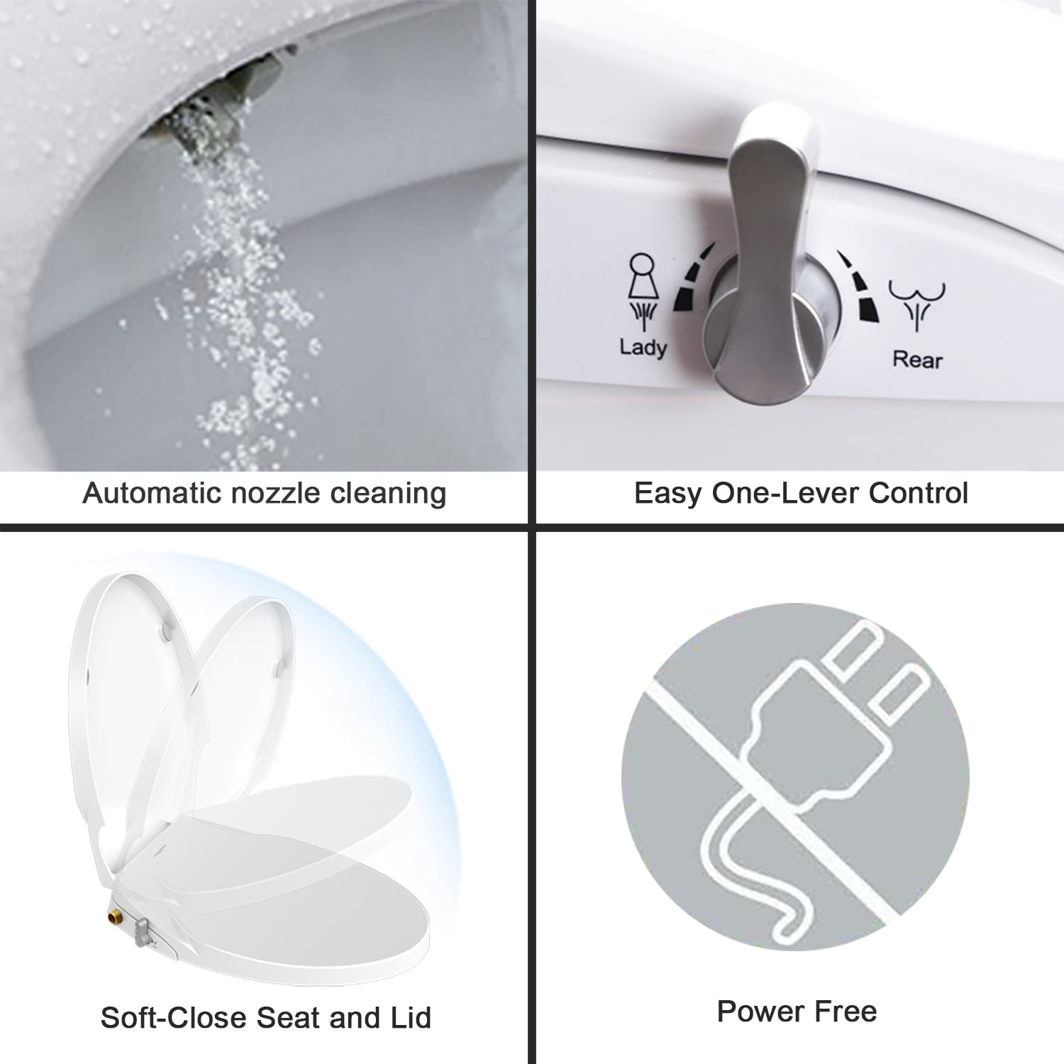 GEOATON Toilet Seat Bidet Seat with Self Cleaning Dual Nozzles Non electric Separated Rear Feminine Cleaning Natural Water Spray