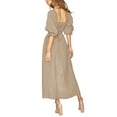 thumbnail image 3 of ZAXARRA Robe Midi d'Été pour Femmes Couleur Unie Col Carré Manches Lanterne Taille Haute Robe Décontractée Robe de Plage Vacances, 3 of 6