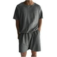 thumbnail image 1 of Conjunto de Pantalones Cortos Deportivos para Hombres, Cuello Redondo de Manga Corta de Moda para el Desgaste Casual Y de Playa, Traje de Poliéster Suave, 1 of 9