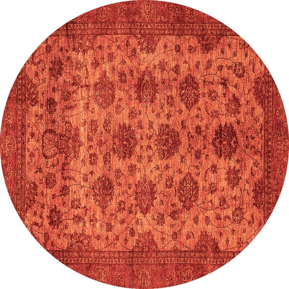 Ahgly Company Indoor Round Abstract Orange Modern Area Rugs, 7' Round