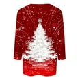 thumbnail image 4 of Womens Christmas Tops 3/4 Length Sleeve Crew Neck Xmas Tree Printed Graphic Tee Shirts Holiday Casual T-shirt (L, Red), 4 of 5