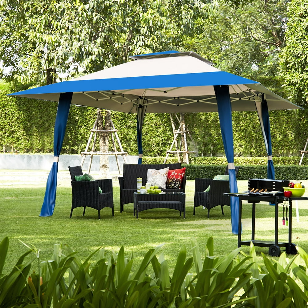 Costway 13'x13' Folding Gazebo Canopy Shelter Awning Tent Patio Garden Outdoor Companion Blue