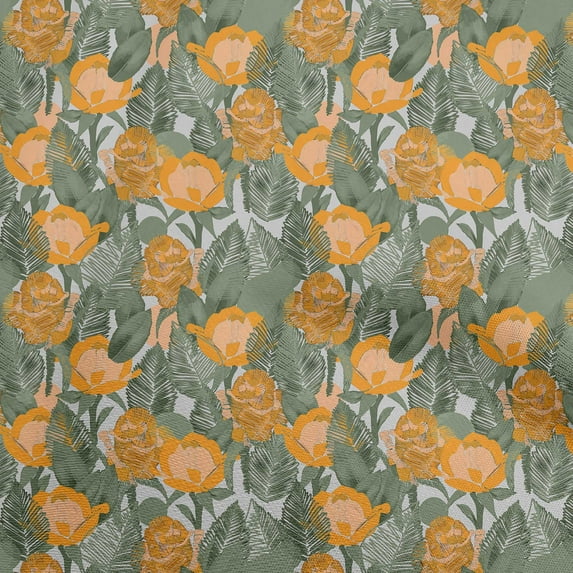 oneOone Rayon Orange Fabric Floral & Diy Clothing Quilting Fabric Print Fabric By Yard 56 Inch Wide