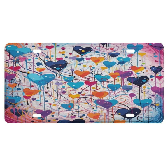 License Plate Colorful Hearts for Front of Car Red Pink Heart Valentine's Day Car License Plate Aluminum Metal License Plate Cover for Women Girls Men Boys 6x12 Inch