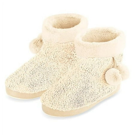

Comfortable Sherpa Skid-Resistant Bootie Slippers-Medium-Ivory