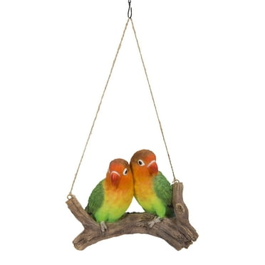 Hi-Line Gift Hanging Parrots (Lovebirds) ON A Branch, Multi-Coloured
