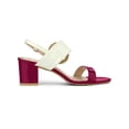thumbnail image 3 of BLISSFUL STEP Slingback Sandals Contrast Color Chunky Heel Big Circle Buckle Sandals Hot Pink White 10, 3 of 7