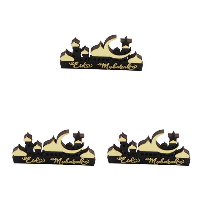 Bewildely Decoraciones Artesanías acrílicas Eid Mubarak Placa Decoración del hogar Suministros para fiestas Adorno para sala de estar dorado 3piezas