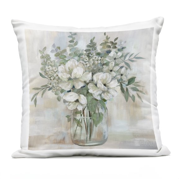 Stupell Industries Lively Flower Vase in Green Tones Design by Nan Outdoor Printed Pillow