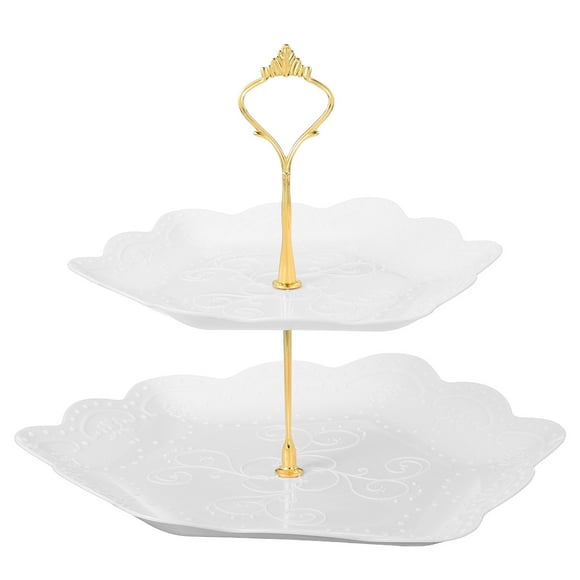 Uxcell 2-Tier Cupcake Stand Holder, Round Tiered Serving Tray 20/25cm Cup Cake Stand for Dessert Fruit Table Birthday Party Decoration Display, White (Flower)