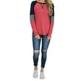 thumbnail image 2 of Women Loose T-Shirt Pullover Long Sleeve Splice Patchwork Blouse Women Stripe Flowy Top Casual Loungewear Basic Tee Tops, 2 of 6