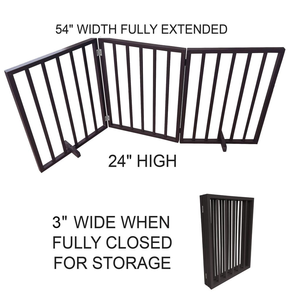AmeriHome WFPGB3 54 in. Freestanding 3-Panel Folding Wood Pet Gate - Brown
