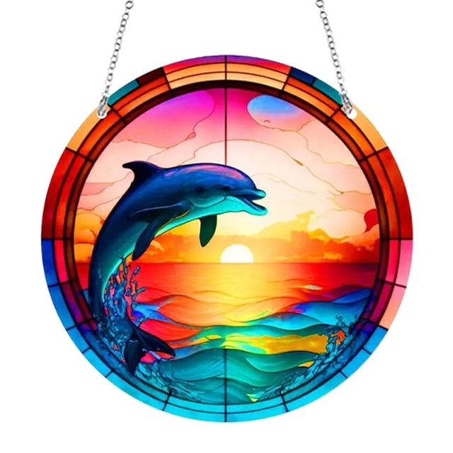 Adorno para en La Pared Ventana Panel Del Atrapasoles Con Cadena Y Gancho Acrílico Delfín Pavo Real Tetas Pulpo Playa Atardecer